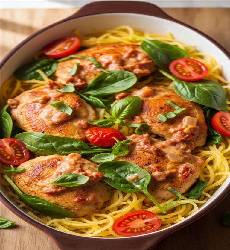 Tuscan Chicken with Spaghetti Squash
