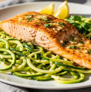 Garlic Butter Salmon with Zucchini Noodles