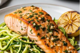 Garlic Butter Salmon with Zucchini Noodles