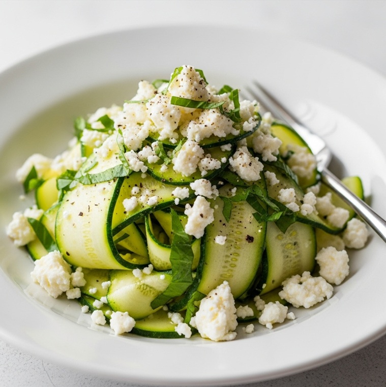 Greek Zucchini Ribbon Salad with Feta and Fresh Herbs